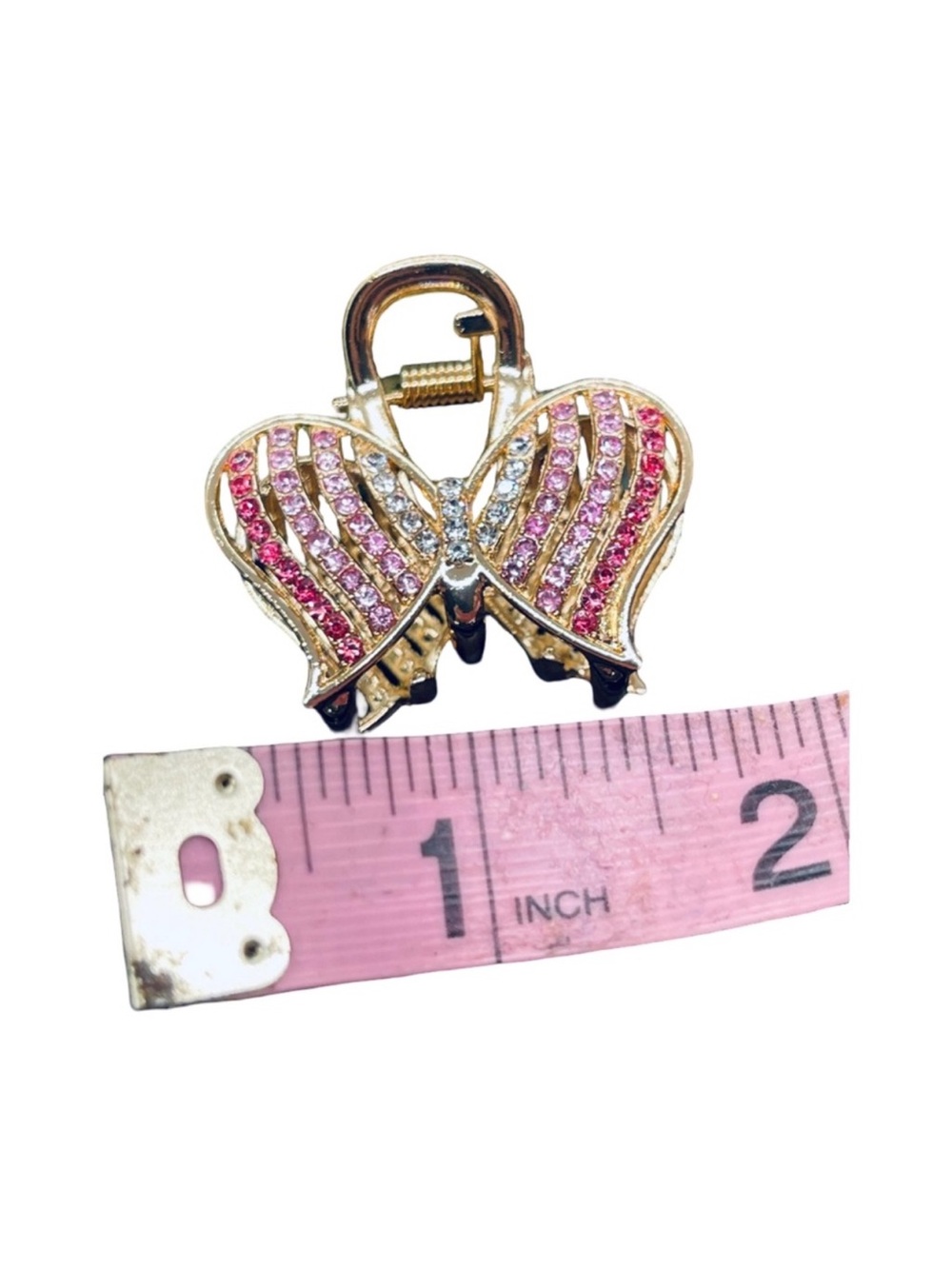 Gold Butterfly Hair Clip with Pink and Clear Crystals FINAL PRICE DROP - Picture 4 of 4
